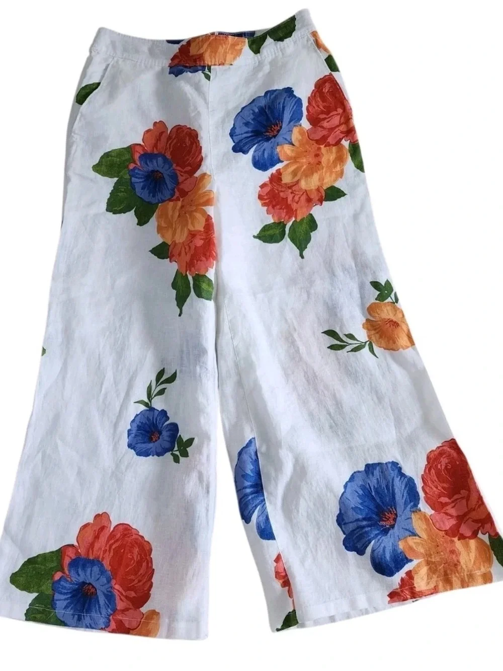 Joie 100% Linen Wide Leg Crop Floral Botanical Hi Rise Pants Size Large